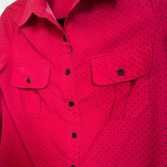 Notations Petite Polka Dot Button-up Blouse- Red/Black Size Petite Small - Picture 3 of 6